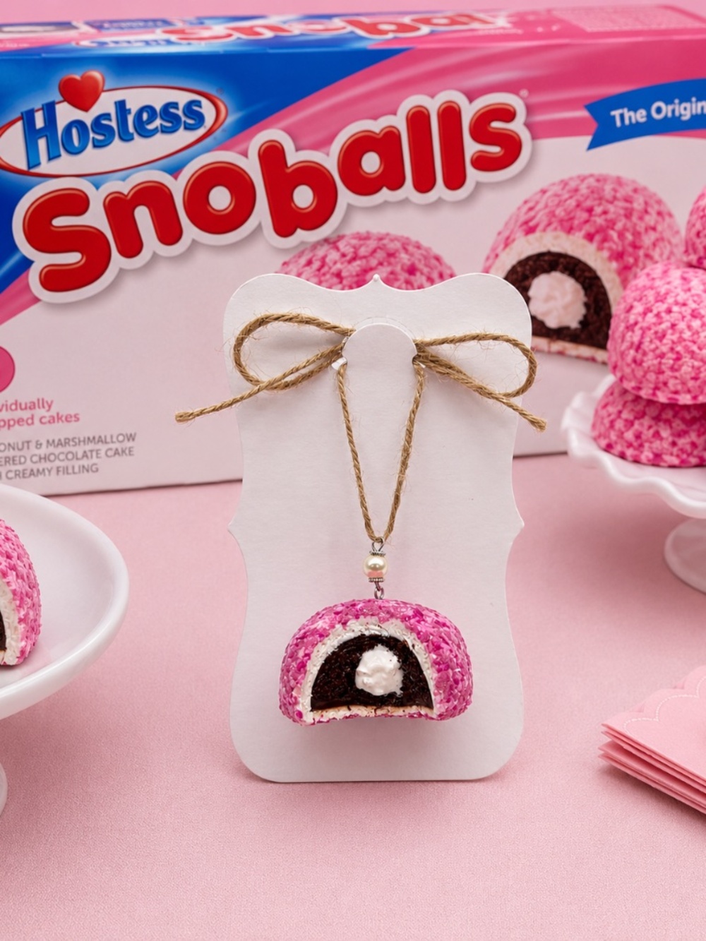 Pink Snoball Dessert Ornament | Hostess-Inspired Snack Cake | Handmade